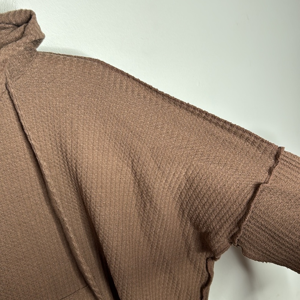 Talulah Tan Relaxed Knit Thermal Waffle Hoodie Size S - Picture 5 of 10